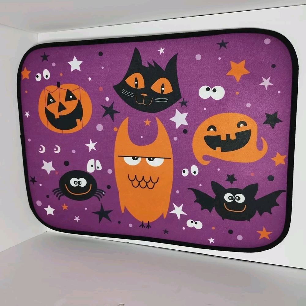 Halloween Door Mat Light Up Screaming Indoor Outdoor Rug Bats Pumpkin Owl Purple